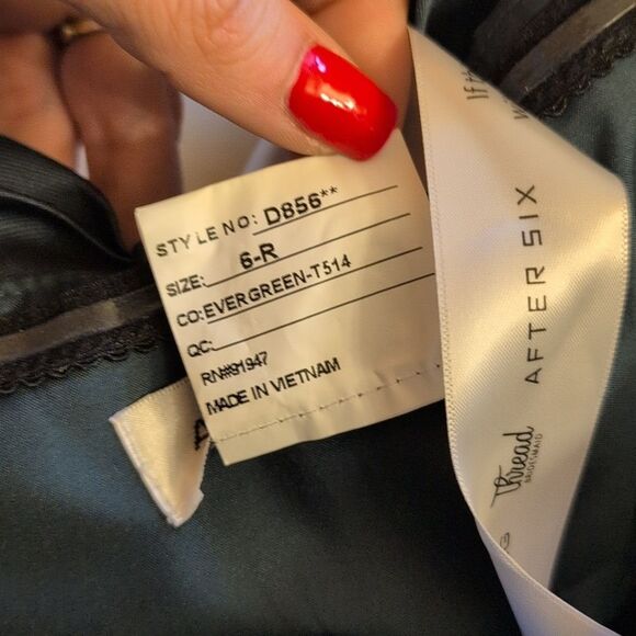 NWT Alfred Sung Gown Strapless Draped Bodice Column Dress Bow Evergreen Green 6 - Picture 9 of 14